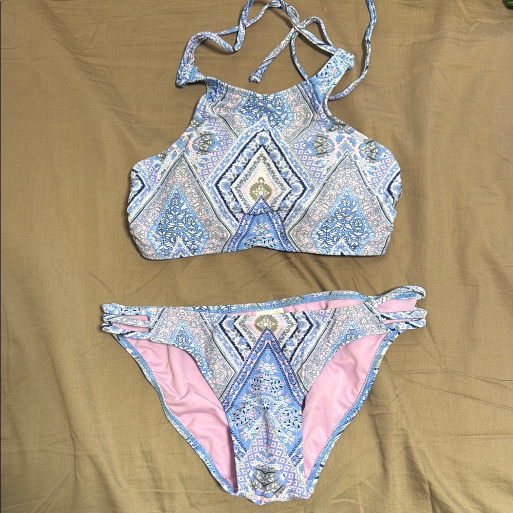 Xhilaration Blue and Pink Patterned Bikini
